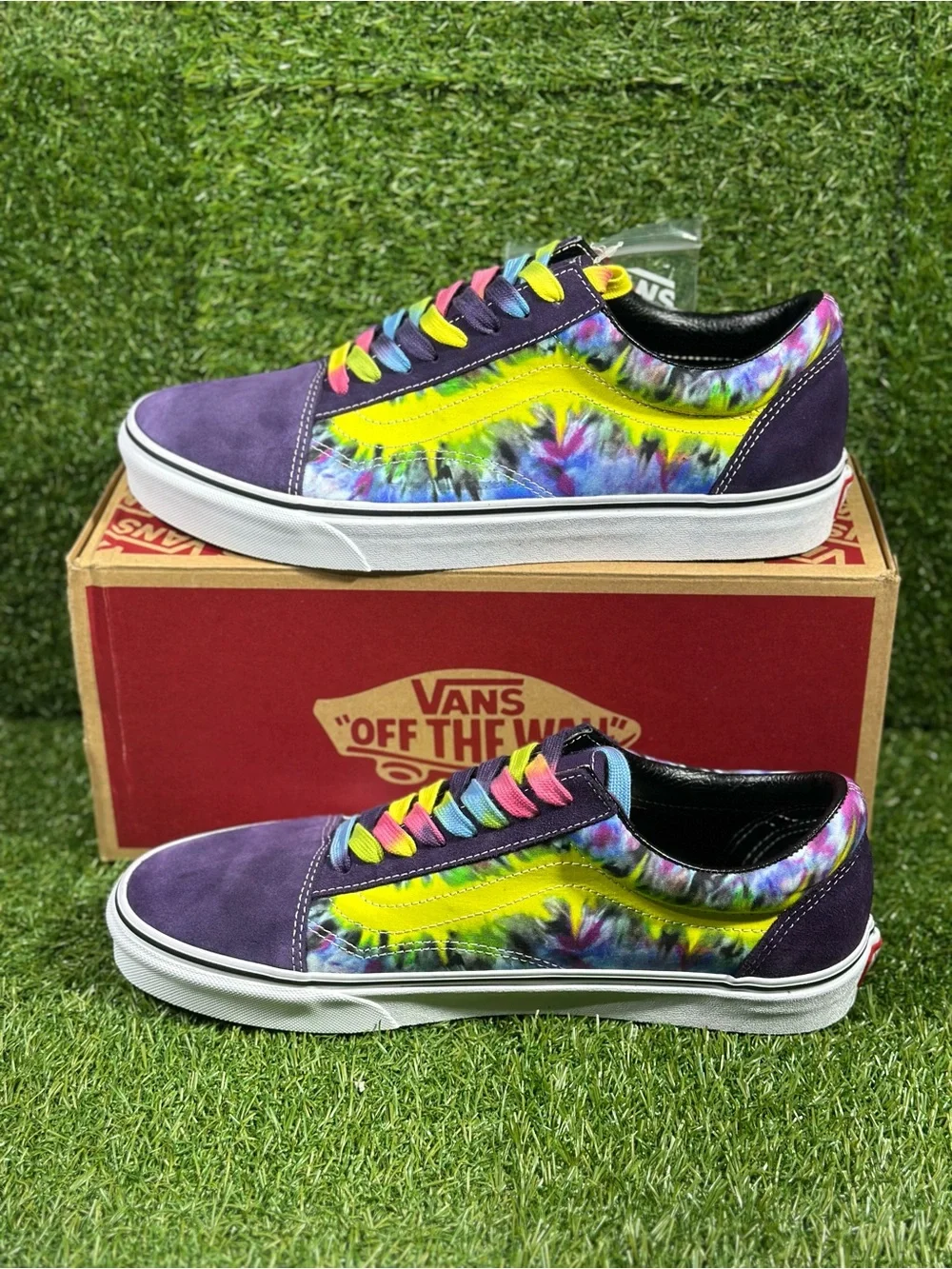 Vans Old Skool Purple Suede Tie-Dye Neon Yellow Stripe Men’s 10.5, 11 , VN038G1V